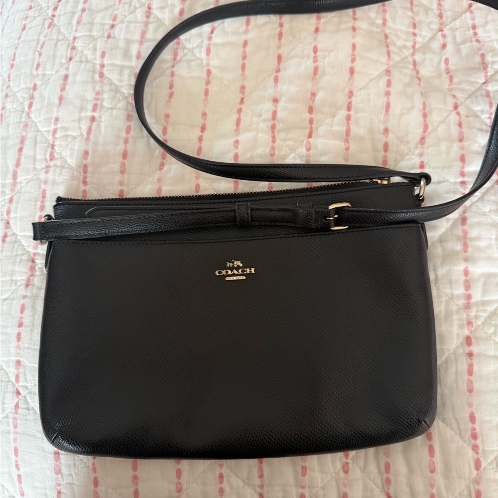 Coach Black Leather Crossbody with Gold Logo